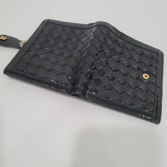 Bally Vintage Leather Wallet Black Logo Bifold Medium Compact Kisslock Woven - Picture 10 of 12